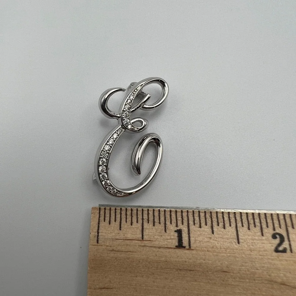Berricle Initial E Brooch Silver Tone with CZ Accent Pin